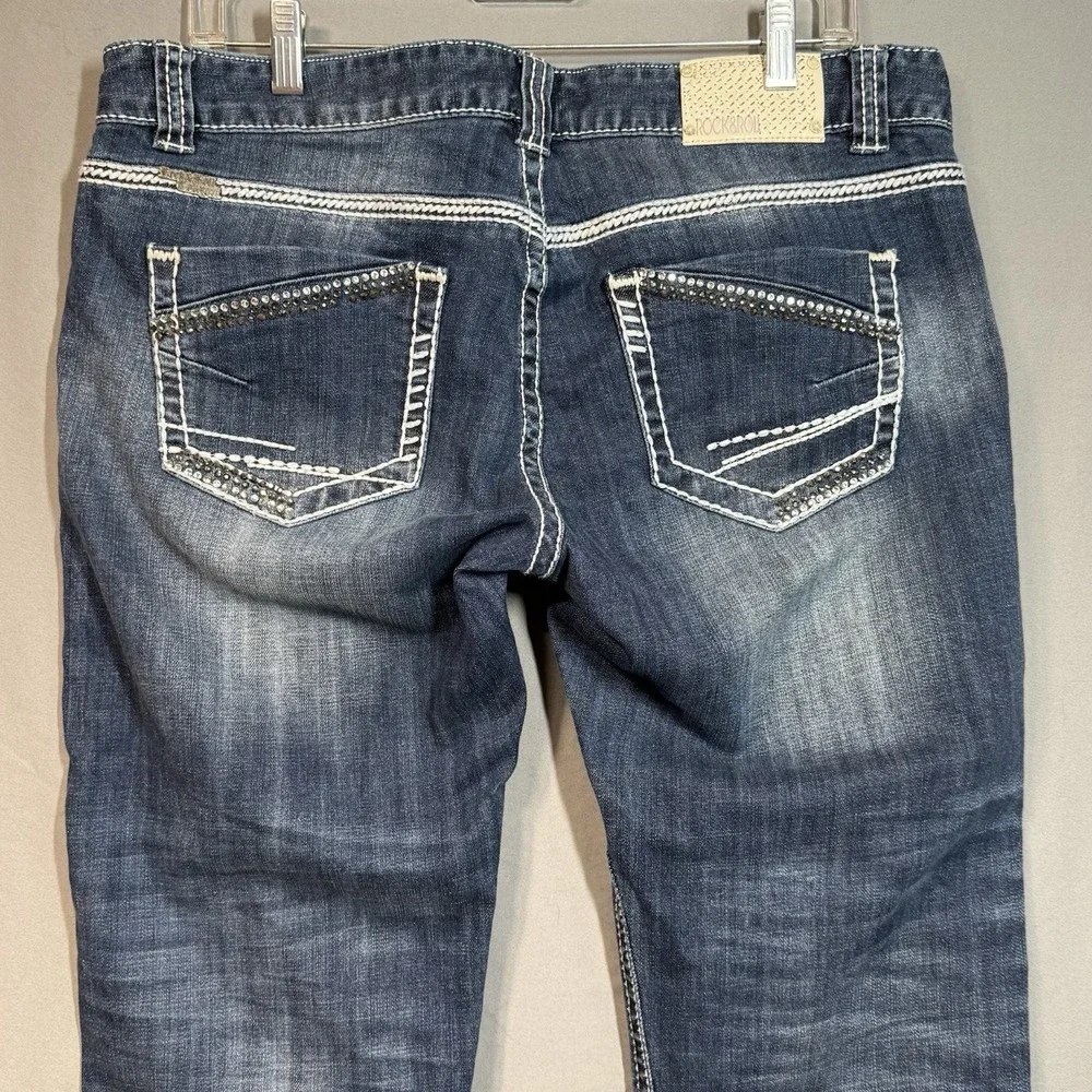Rock N Roll Cowgirl Jeans Low Rise‎ Boot Cut Thick Stitch 34x30 Western Rodeo
